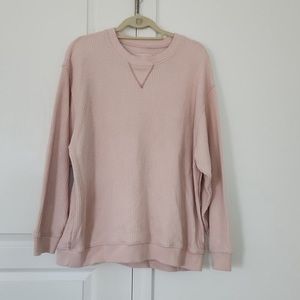 American Eagle Oversized Waffle Crewneck in Light Pink
